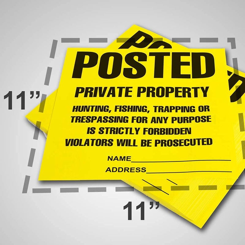 TAPIX Heavy Duty Posted Signs - No Hunting or Trespassing (Yellow, 11" x 11", 100 Pack) - Image 3